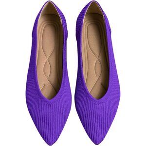 🆕Women's Purple Flats Shoes Pointed Toe Knit Ballet Comfortable Dressy